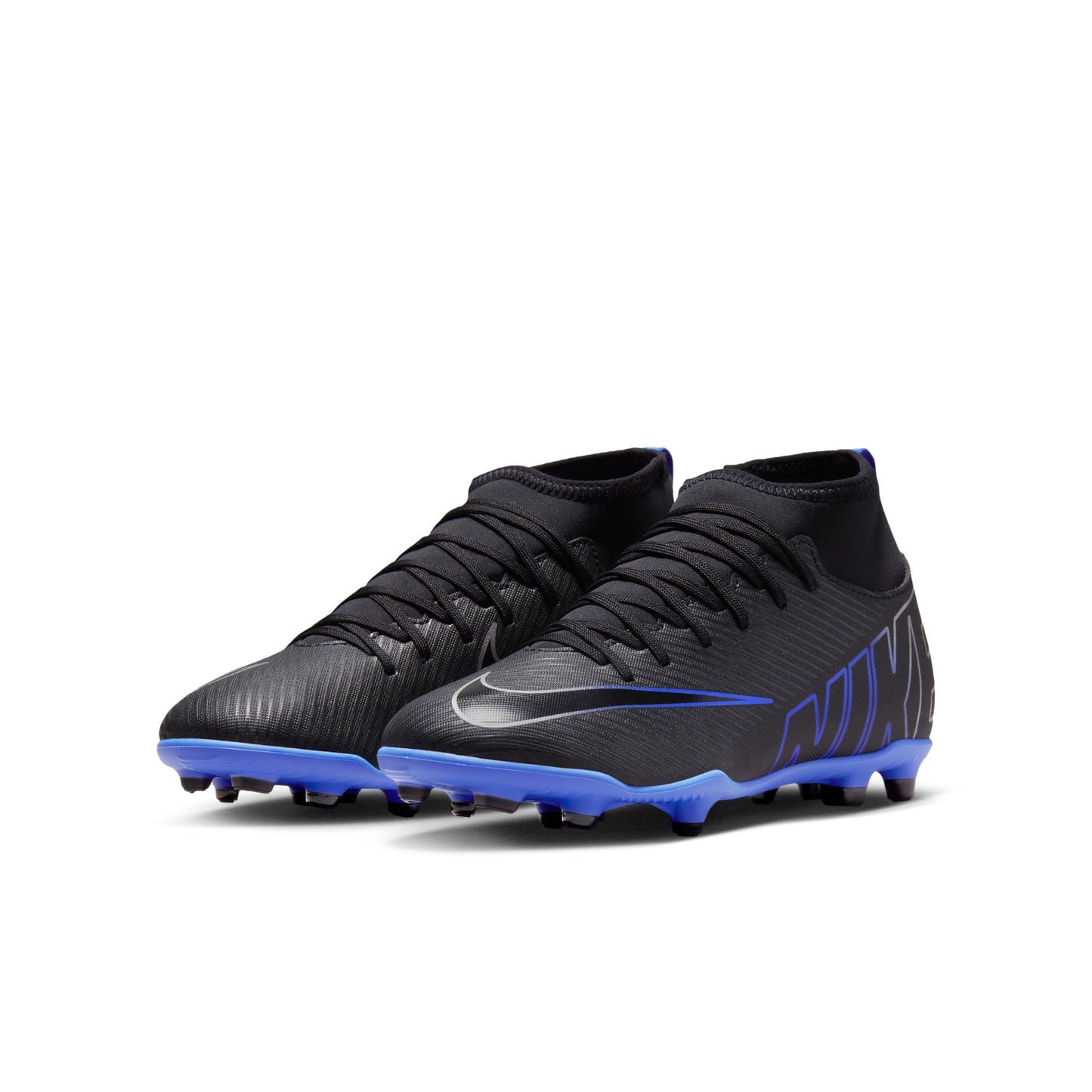 Nike Junior Zoom Mercurial Superfly 9 Club FG/MG Soccer Cleat - Black Chrome/ Royal Blue