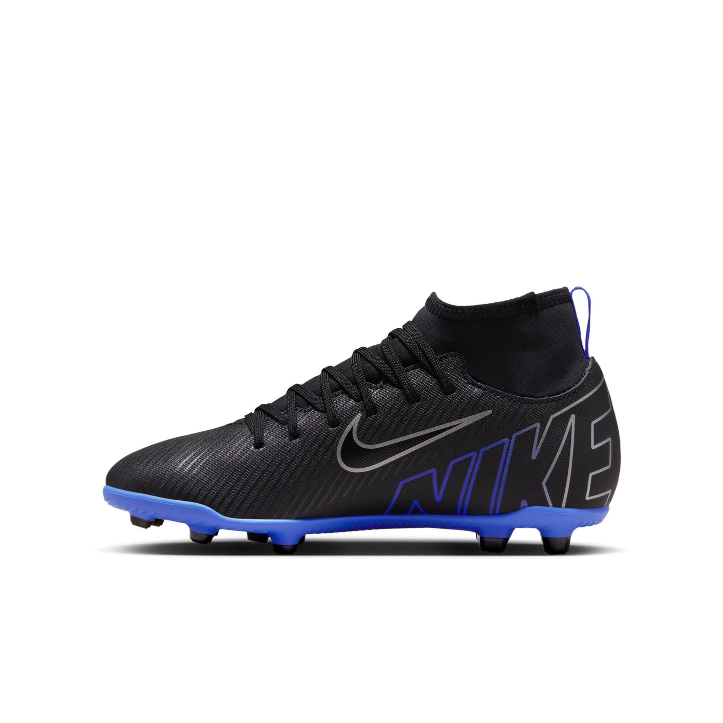 Nike Junior Zoom Mercurial Superfly 9 Club FG/MG Soccer Cleat - Black Chrome/ Royal Blue