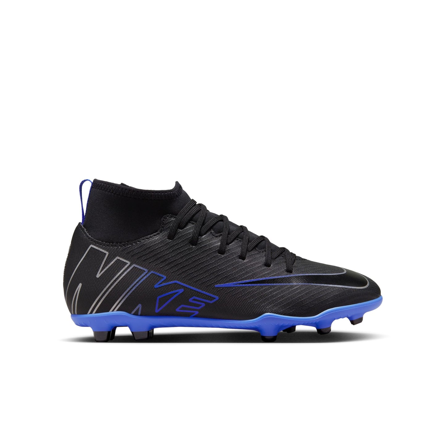 Nike Junior Zoom Mercurial Superfly 9 Club FG/MG Soccer Cleat - Black Chrome/ Royal Blue