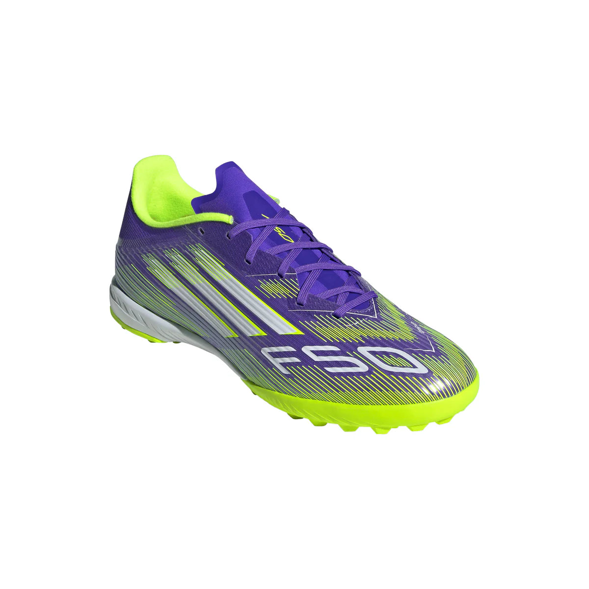 adidas F50 League TF Turf Soccer Shoes - Ftwr Purple/ Core Black/Lucid Lemon