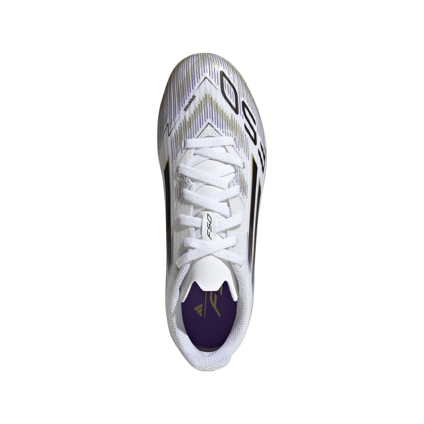 adidas Junior F50 League FG Firm Ground Cleats- Ftwr White/Core Black/Gold Met
