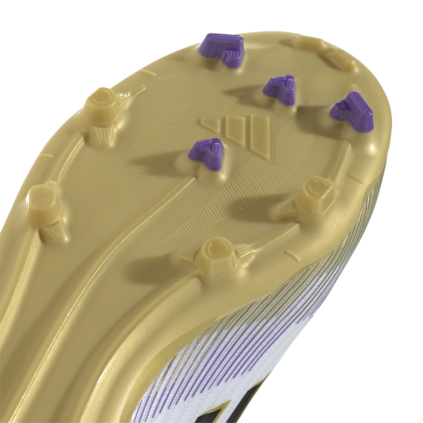 adidas Junior F50 League FG Firm Ground Cleats- Ftwr White/Core Black/Gold Met