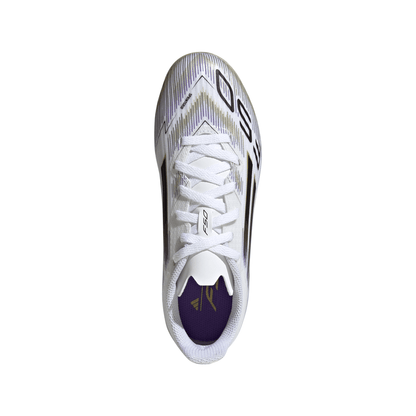 adidas Junior F50 League FG Firm Ground Cleats- Ftwr White/Core Black/Gold Met