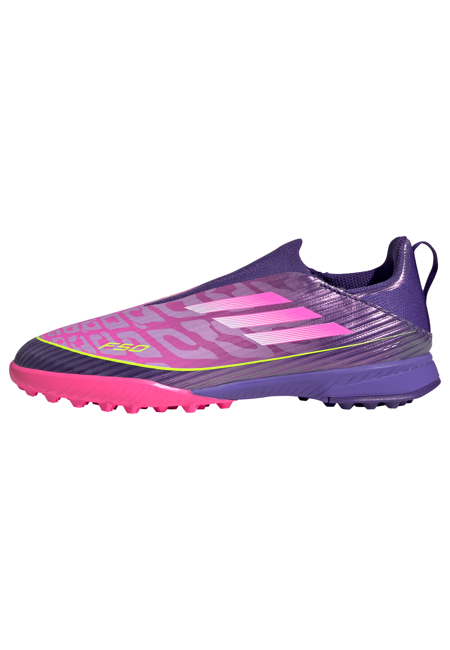 adidas Junior F50 League LY Lamine Yamal TF Turf Soccer Shoes - Purple / Unity purple/ FTwr white/ Lucid Lemon